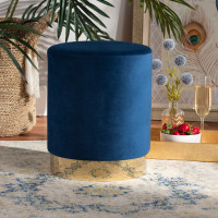 Baxton Studio FZD020219-Navy Blue Velvet-Ottoman Baxton Studio Chaela Contemporary Glam and Luxe Navy Blue Velvet Fabric Upholstered and Gold Finished Metal Ottomand